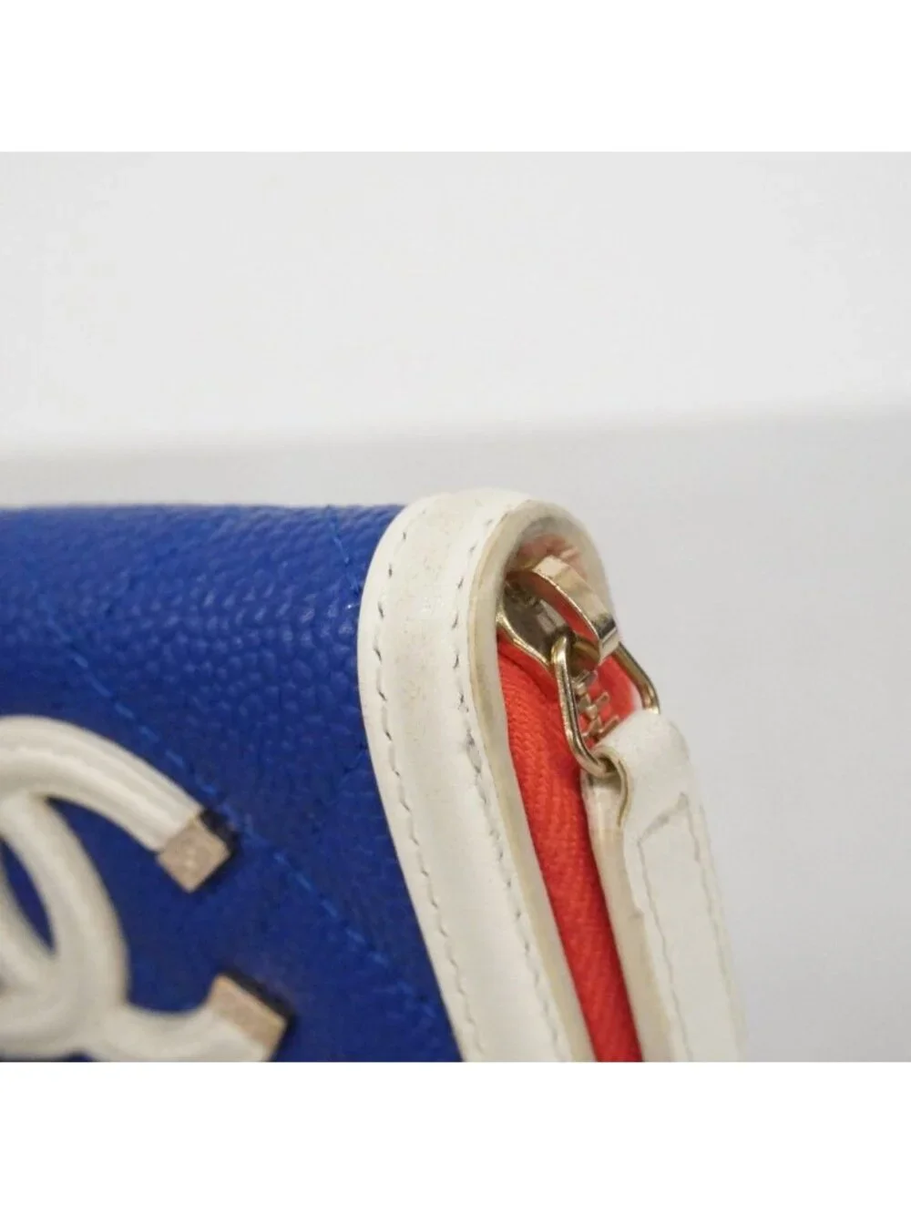 Chanel Coin Case CC Filigree Caviar Leather Blue White Red Gold
